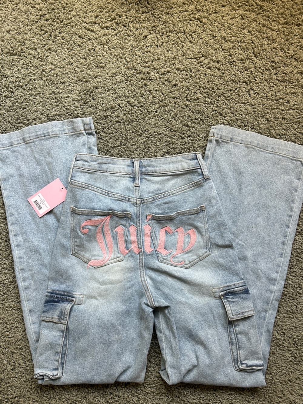 Juicy Couture Light Blue wide leg Jeans with Pink Embroidered Juicy